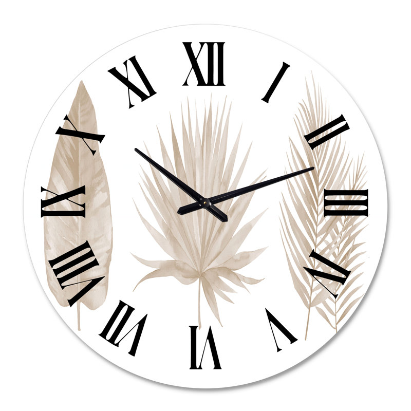 Tropical Beiges Leaves - Traditional wall clock, 36" H x 36" W x 1" D
