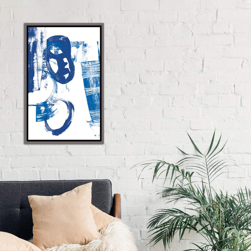 " Blue Scribbles II " by Vision Studio, 48" H x 32" W x 1.5" D, Dark Rustic Wood Framed Canvas