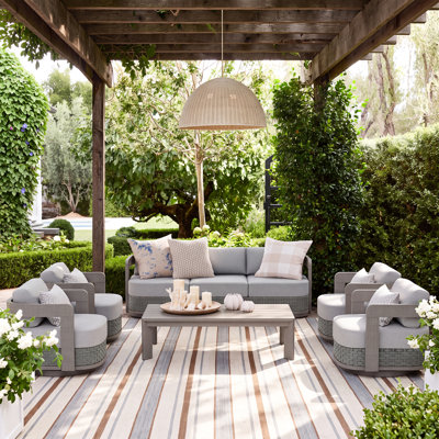 Manarola Patio Swivel Aluminum / PE Wicker Conversation Set with Sunbrella® Cushions for 7 Person