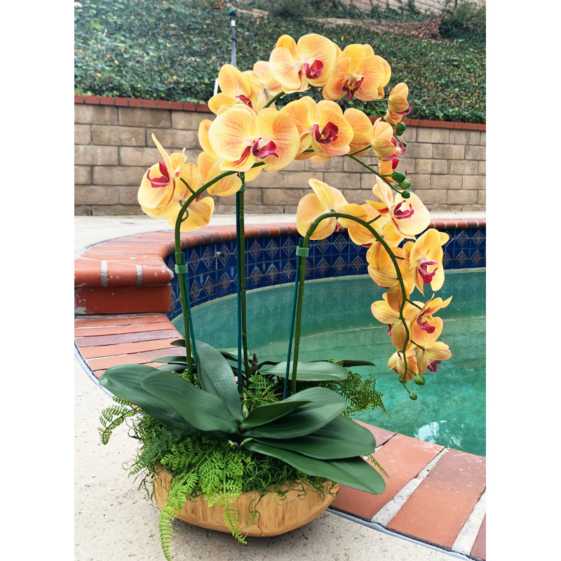 Orchidées florales, Orange, H 26 po x l 12 po x P 12 po