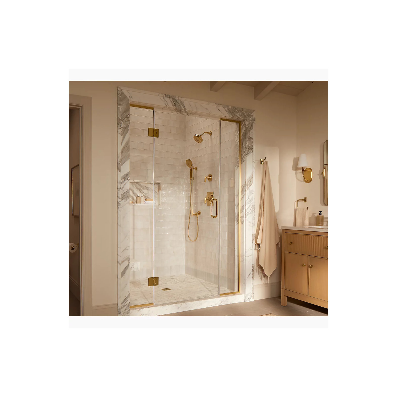 Castia by Studio McGee Mastershower Transfer Valve Trim with Lever Handle, Vibrant Brushed Moderne Brass