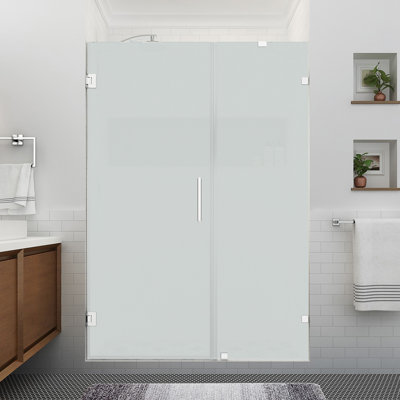 Nautis XL 58.25 in. to 59.25 in. W x 80" H Hinged Frameless Shower Door w/Ultra-Bright Frosted Glass