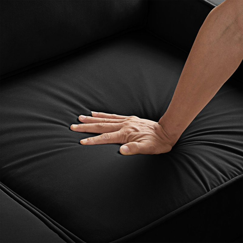 Causeuse en velours Leday, Velours noir, H 34,3 po x l 74,05 po x P 29,05 po, 3