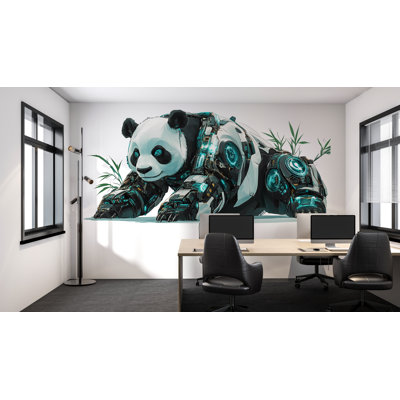 Murale Cyber Panda - art mural futuriste pour bureau, salle de jeu et décoration intérieure moderne 376Mv