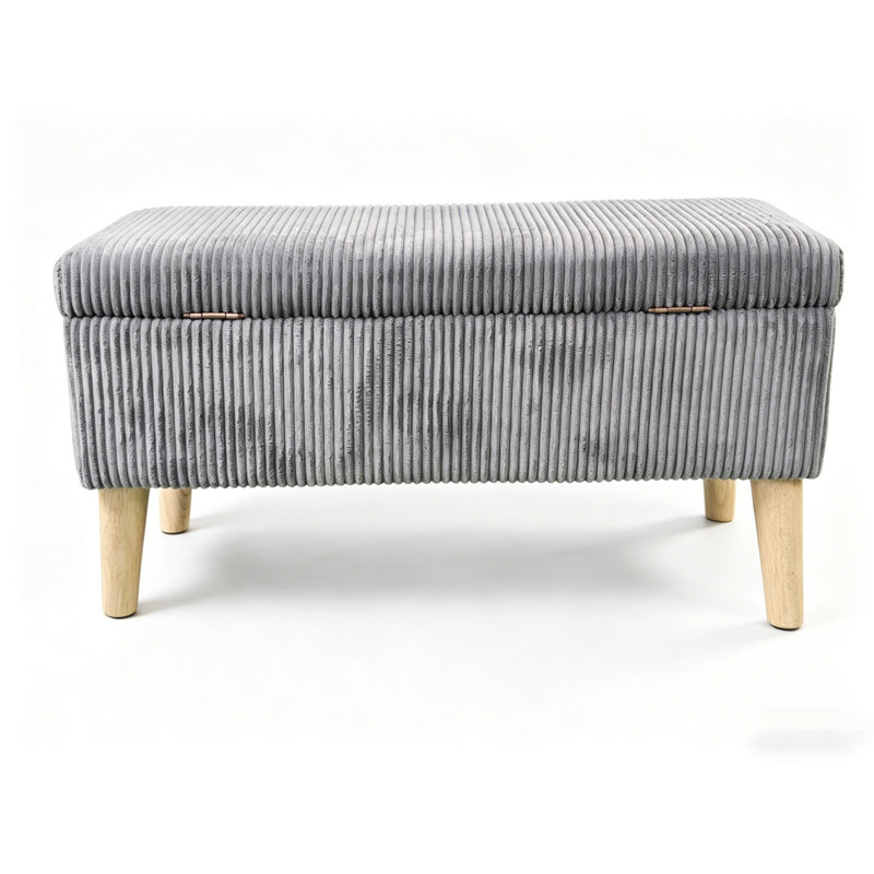 Banc de rangement en velours côtelé gris olive 32 "avec plateau rabattable pour chambre à coucher et salon, Gris, Gris