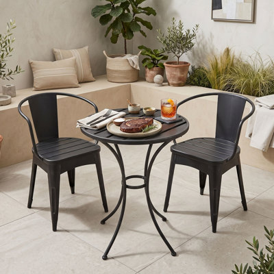 Ensemble de table de salle à manger 3 pièces, table de patio à lattes résistante aux intempéries et 2 chaises