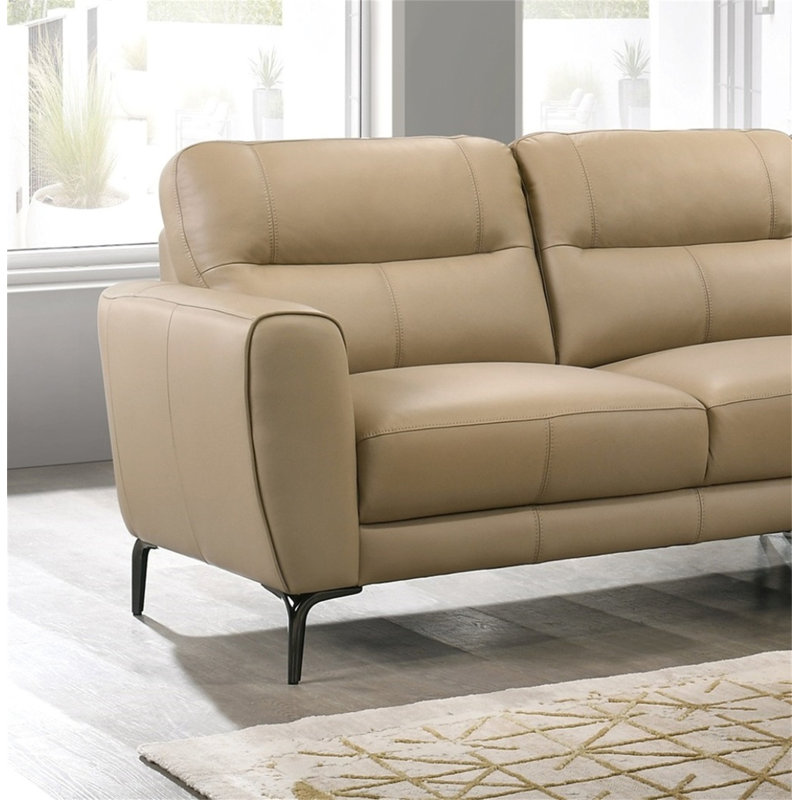 Ensemble de canapé modulaire en cuir taupe 2 pièces, Cuir véritable taupe