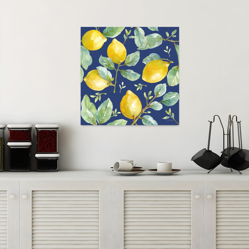 Art contemporain Le Citron avec branches bleues, H 18 po x l 18 po