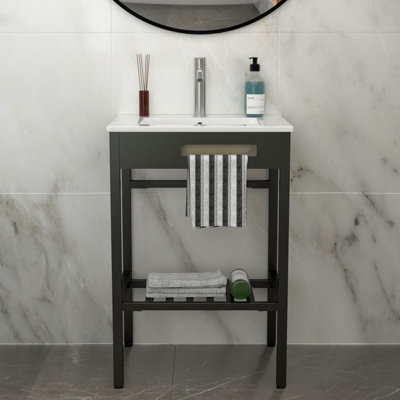 Console en céramique durable avec support en acier inoxydable - idéale pour les salles de bain modernes