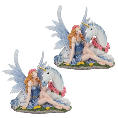"2-PC Set" ICE ARMOR 7.5"H Fairy with Unicorn Figurine Statue Sculpture Ornament Decoration Home/Room Decor and Perfect Gift Ideas for Housewarming, Holidays and Birthdays Great Collectible Addition