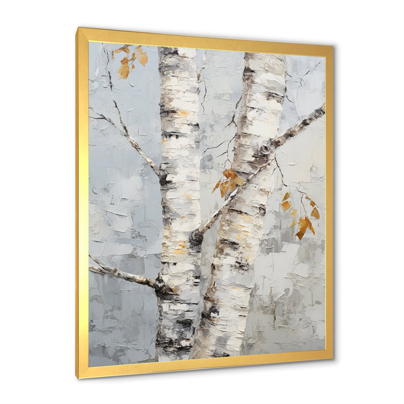 «Gray Minimalisme Sycamores Tree Shade III», reproduction sur toile, Cadre doré simple, H 32 po x l 24 po x P 1 po