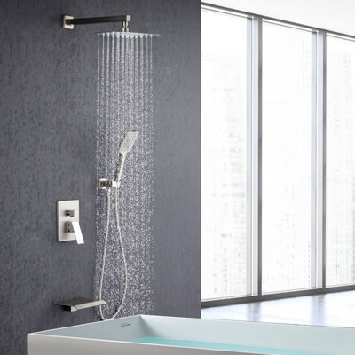 Single-Handle 3-Spray Square High Pressure Shower Faucet with Spout 12 in. Shower Head (Valve Included)