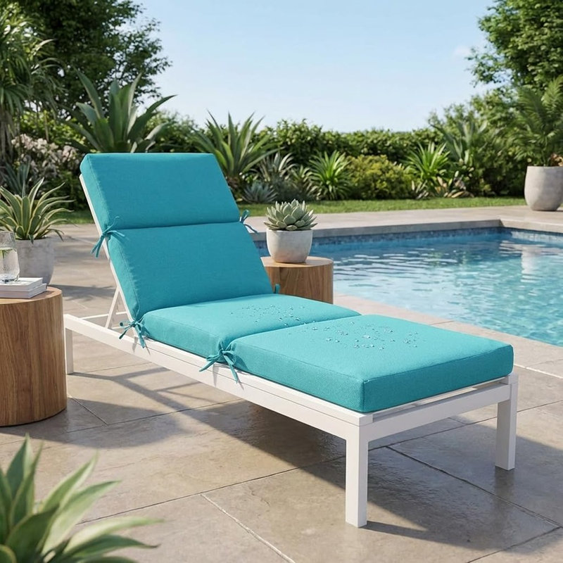Outdoor Lounge Chair Cushion, 3-inch Thick Weather Resistant Chaise Lounge Cushion With 6 Ties For Patio And Pool Furniture