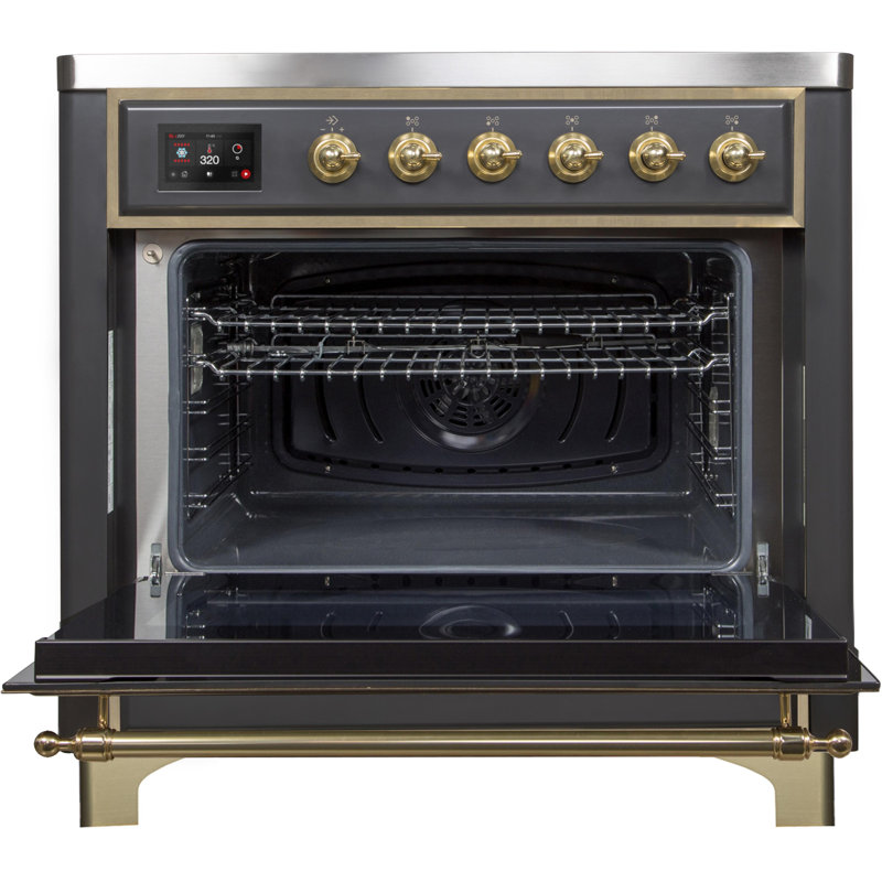 ILVE Majestic II Series 36 inch Induction Range with 5 Induction Elements (Glass Door), Matte Graphite/Brass