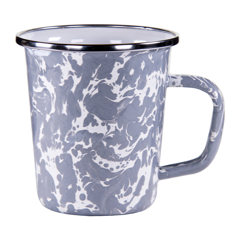 Set of 4 Solid Red Latte Mugs, Gray Swirl