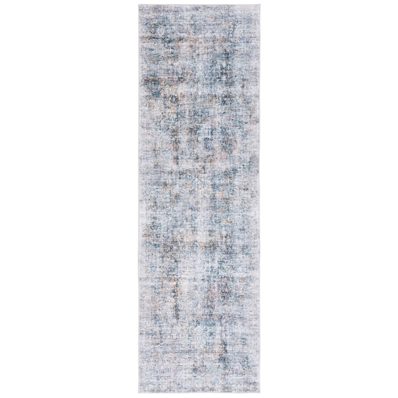Tapis en polyester tissé à la machine à motif abstrait gris / vert Sydnei, Tapis de couloir 2 pi 6 po x 8 pi