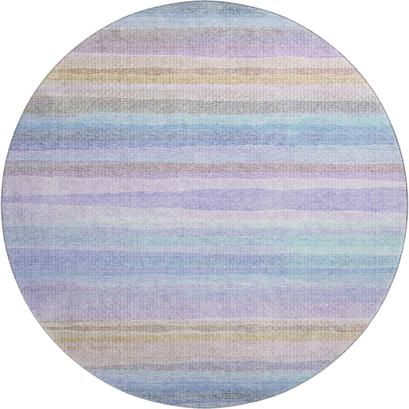 Premium Machine Washable Mayfield AMF2093 Striped Rug, 8' Round, Lavender