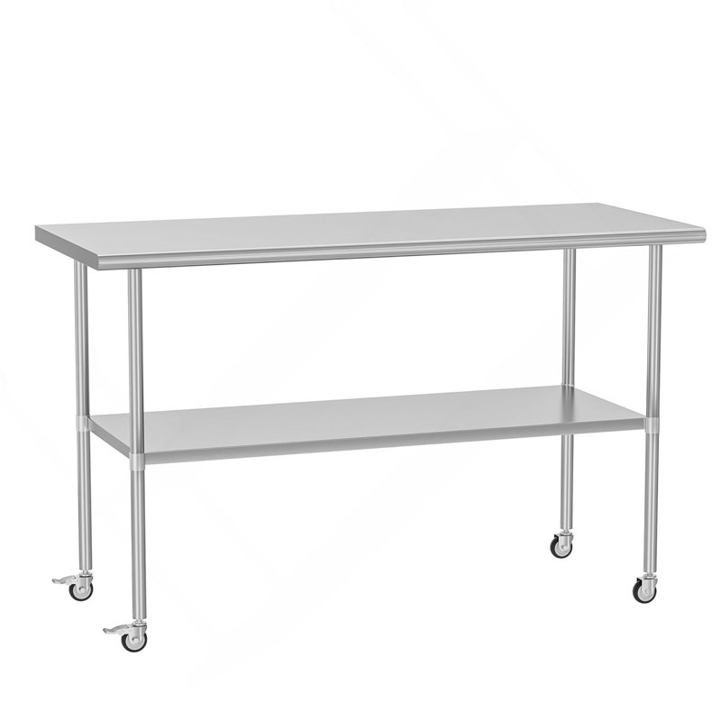 Table de préparation en acier inoxydable 30 po x 60 po avec roulettes réglables sous la tablette, table en acier inoxydable pour cuisine commerciale, extérieur, restaurant, hôtel et garage