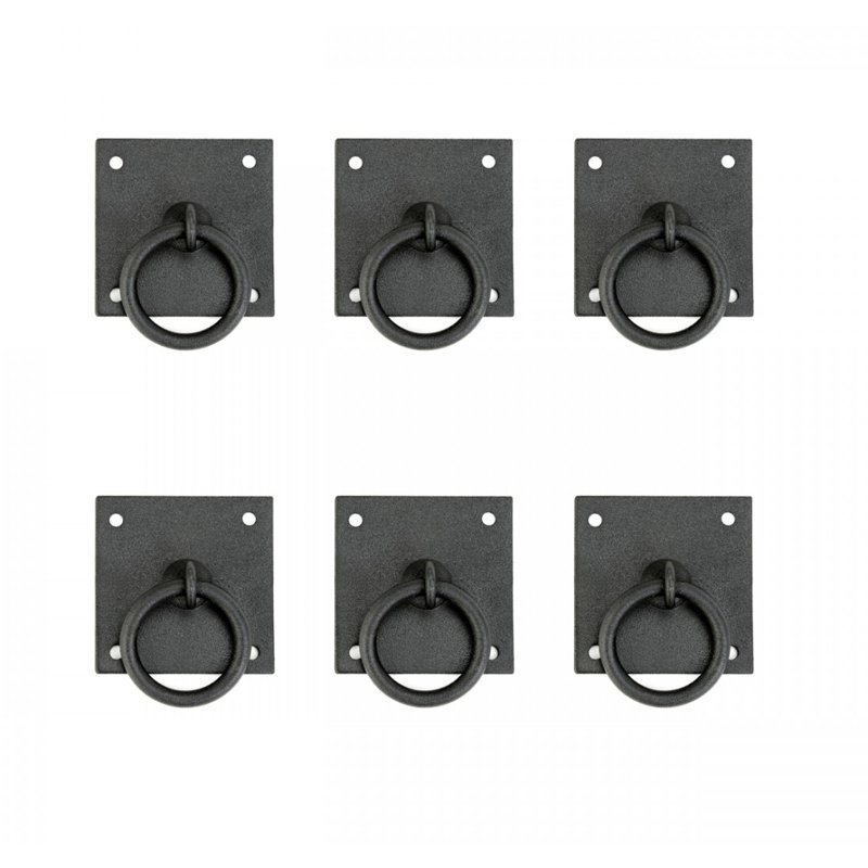 Rustic Black Iron Cabinet Ring Pulls with Mounting Hardware