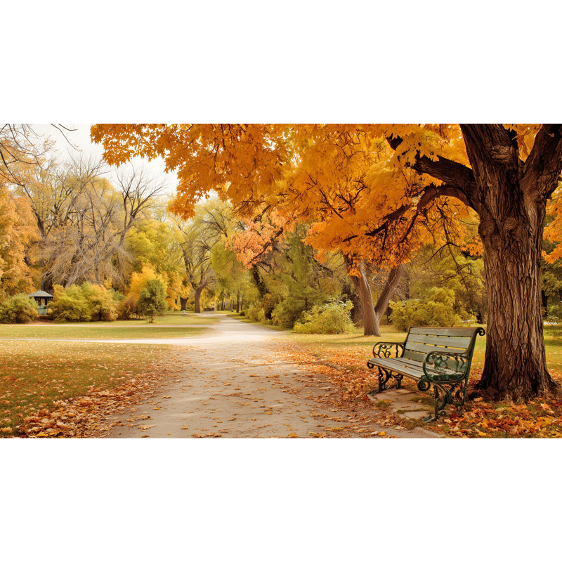 Autumn Park Bench - Art mural sur toile tendue, H 24 po x l 48 po