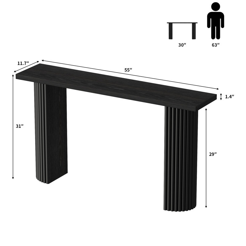 Console cannelée 55 po avec plateau rectangulaire Gennari, Noir