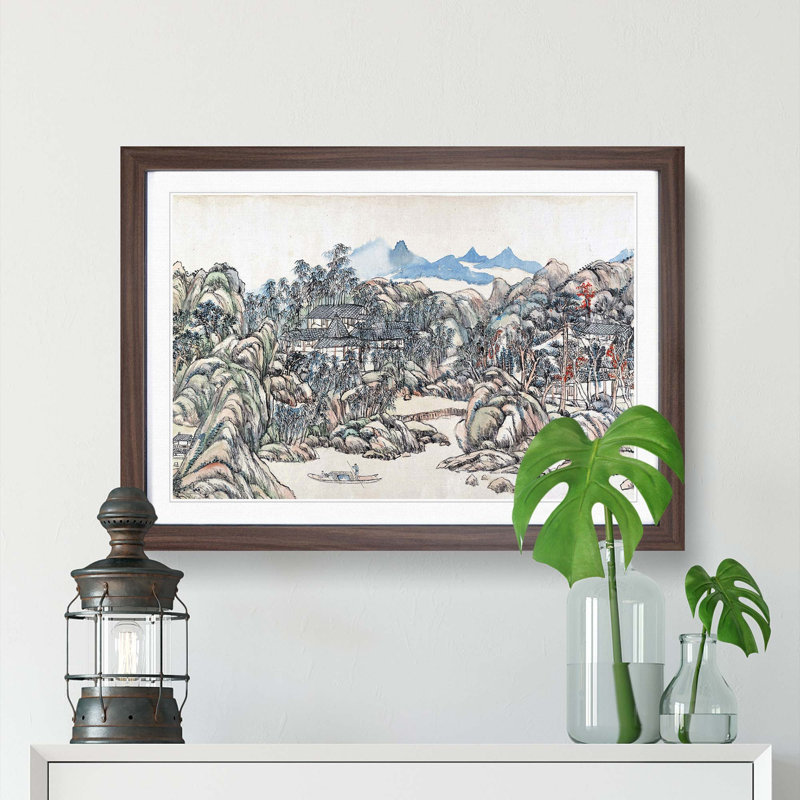 Landscape View by Wang Yuanqi - Picture Frame Painting Print, 48cm H x 65cm W x 2cm D, Walnut Framed