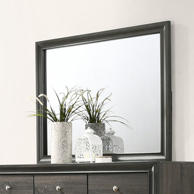 Miroir décoratif moderne de 119 cm (47 po) avec cadre en bois d'hévéa gris – Miroir en verre clair haute définition avec cadre robuste en bois massif, miroir mural fonctionnel et décoratif pour tout espace