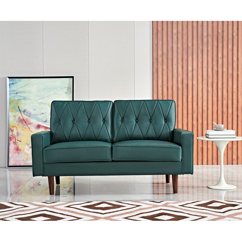 Faux Leather Square Arm Loveseat, Green Faux Leather, 33" H x 57" W x 31" D