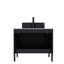 Meuble-lavabo de 30 po, lavabo en céramique noire, comptoir en pierre frittée blanche, rangement autoportant, style scandinave, système de fermeture en douceur avec armoire, style moderne-492380329-492380333