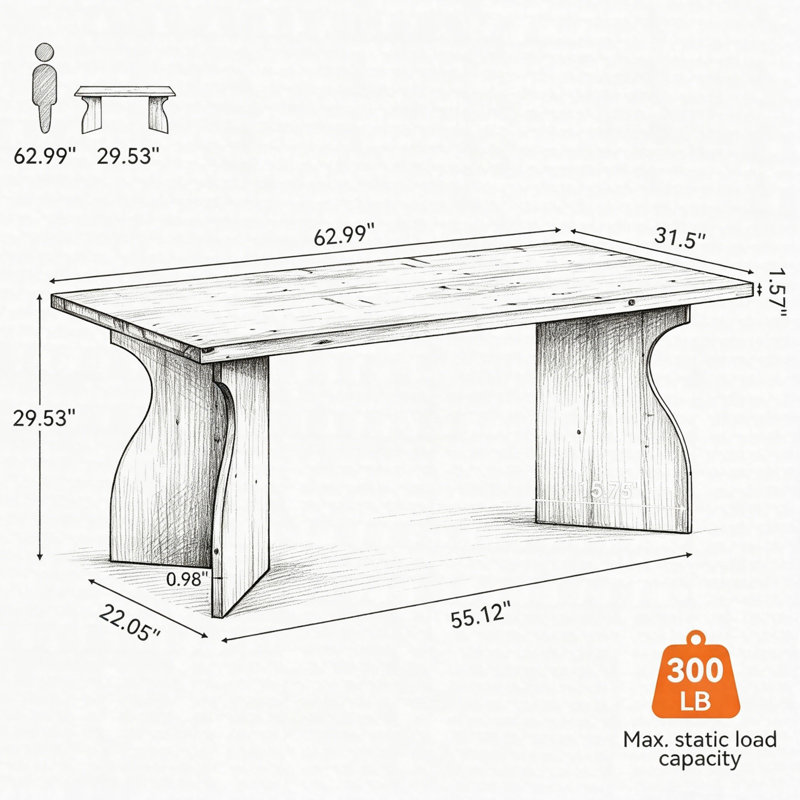 Solid Wood Executive Desk 63", Office Computer Desk With V-Shaped Legs
