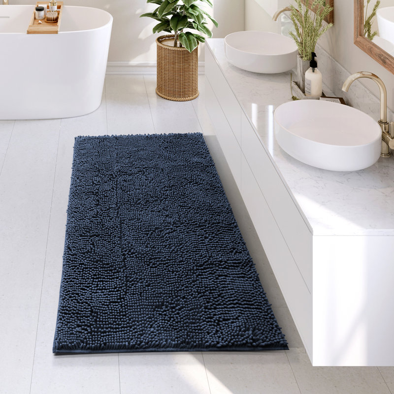 Tapis pour salle de bain en chenille ultra absorbant Kalyce, L 26 po x L 44 po, Bleu marine