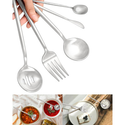 Ensemble d'ustensiles de service 5 pièces en acier inoxydable mat avec cuillère rainurée, cuillère à sucre et couteau à beurre - Va au lave-vaisselle pour les banquets, les fêtes et l'utilisation quotidienne