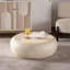 Table basse Mid-Century ronde au fini pierre artificielle, 35 pouces de diamètre, beige neutre, sans assemblage