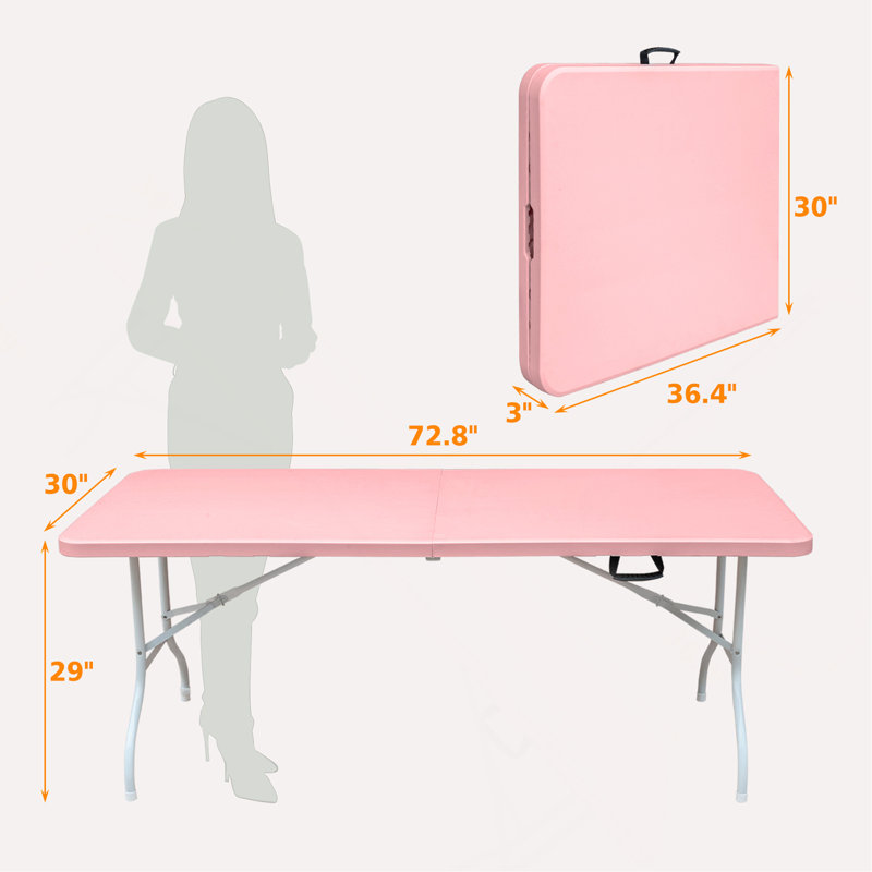 Table pliante rose en plastique de 1,80 m, structure en acier, imperméable, idéale pour le camping, les pique-niques et les fêtes.