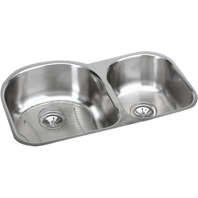 31.25" L x 20" W Double Basin Undermount Kitchen Sink with Grid and Drain Assembly