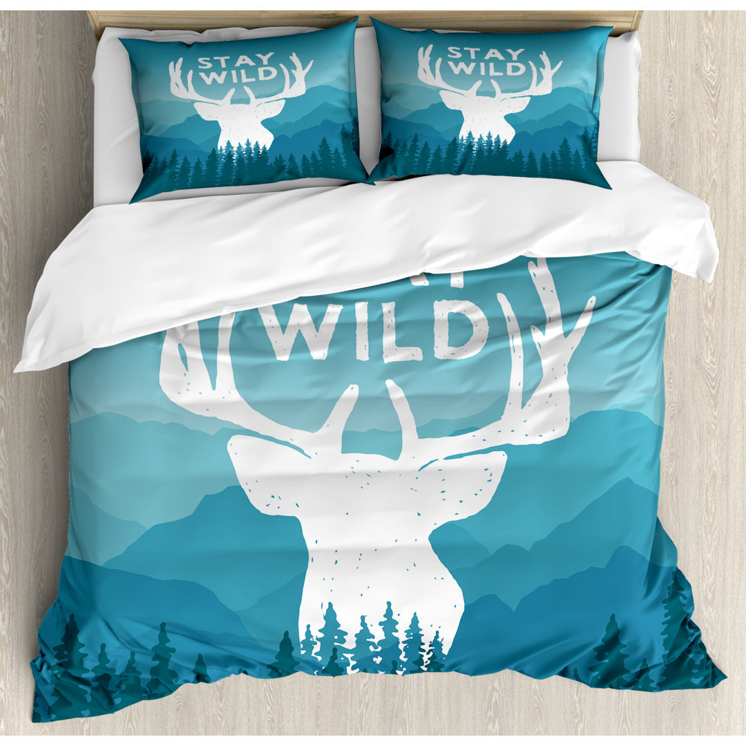 Bettbezug Set, Scenic Wild Forest, Abenteuer, Babyblau Dunkelblau