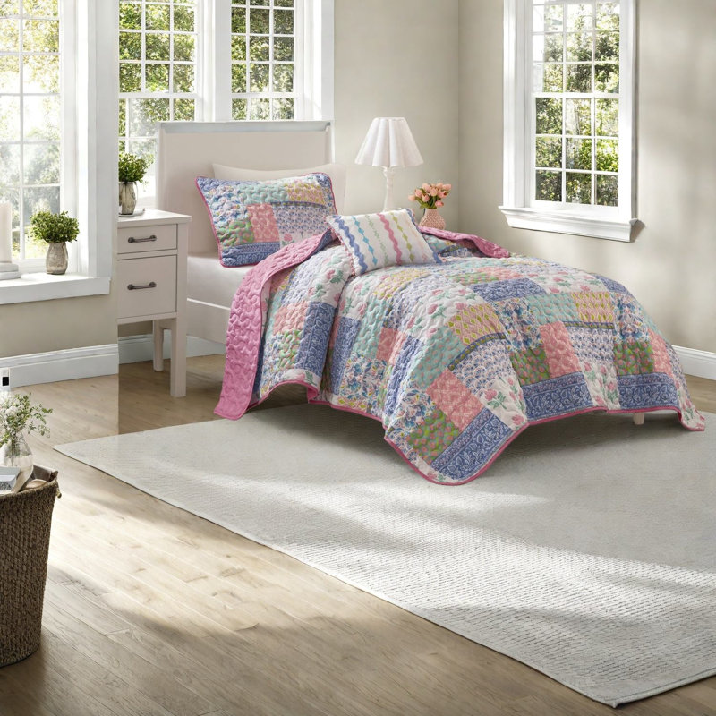 Ensemble de literie réversible pour lit simple TG, courtepointe en patchwork de polyester pour la maison