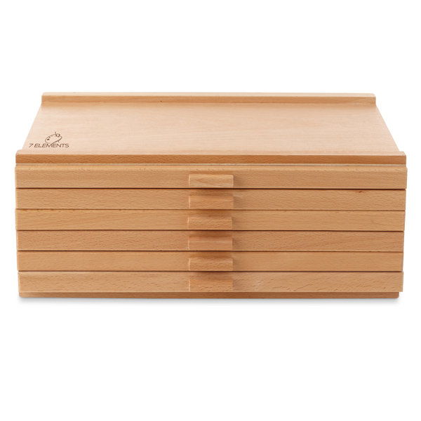 7 Elements Wooden Art Supply Storage Organizer - Large Beechwood Artist  Tool Box with Drawer