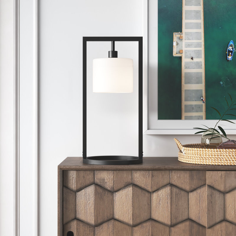 Metal Table Lamp with Glass Drum Shade