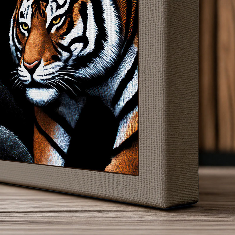 Tiger Among Autumn Leaves Boho - Print, 24x16 - 61.0 x 40.6 cm, Taupe Border