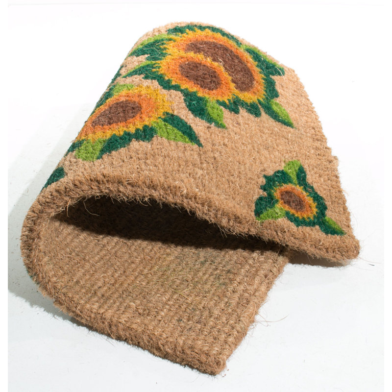 Happy Sunflower Coir Outdoor Doormat, 30" x 18"