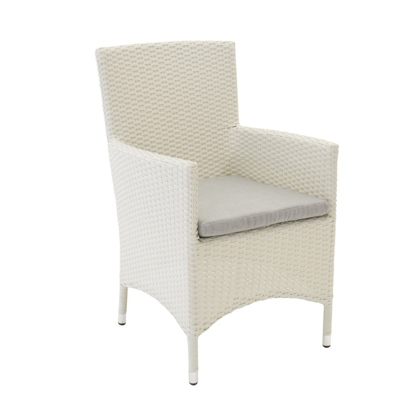Newlin Patio Dining Armchair with Cushion, White/Grey
