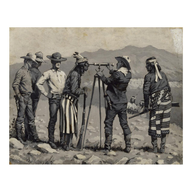 «Regardant à travers le télescope» par Frederic Remington - estampe numérique, H 22 po x l 28 po