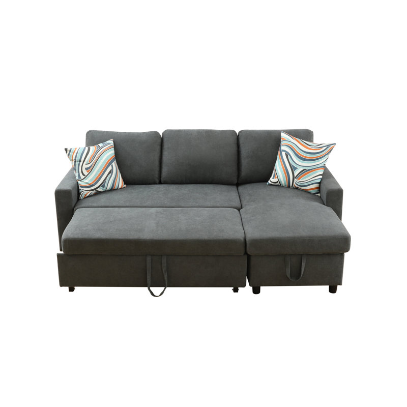 Canapé-lit de salon en flanelle 2 pièces, structure en bois massif avec rangement et design convertible, Dark Gray