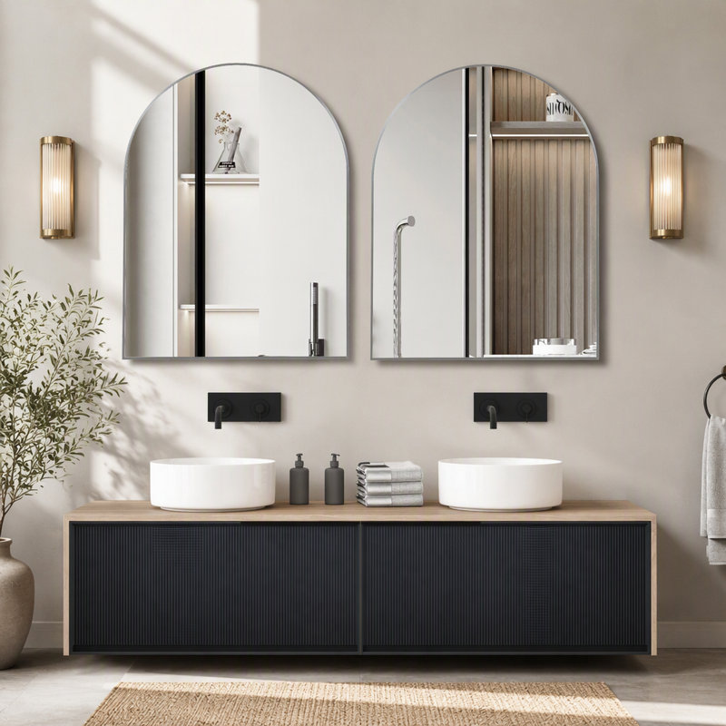 Miroir mural arqué de 76 x 102 cm (30 x 40 pouces), miroir en verre HD sans distorsion avec cadre en alliage d'aluminium antirouille, miroir décoratif arqué moderne incassable pour salle de bain, chambre et salon