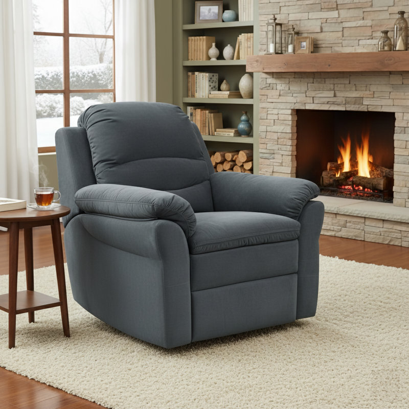 Leroux Upholstered Power Recliner, Dark Gray Polyester