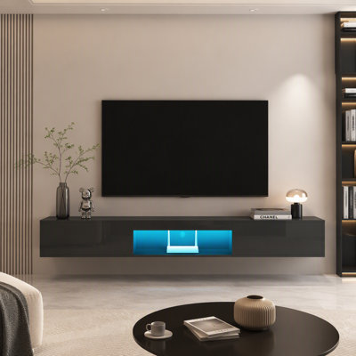 Meuble télé mural suspendu avec 16 DEL de couleur, centre de divertissement pour téléviseurs de 55, 60 et 65 pouces