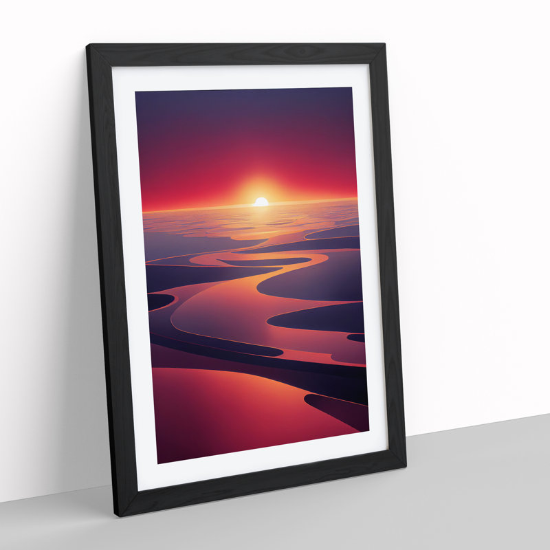 Futuristic Sunset View - Single Picture Frame Print, Black, 64cm H x 46cm W x 2cm D