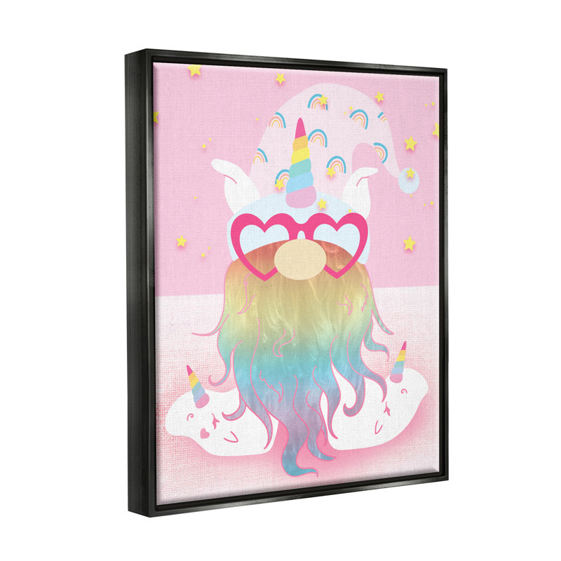 «Fun Unicorn Gnome Pink Rainbow» par Lil 'Rue - impression, Cadre flottant noir de jais, H 21 po x l 17 po x P 1,7 po