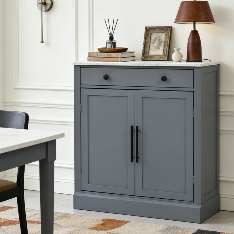 Garde-manger autoportant moderne, rangement pour aliments buffet, armoire à café avec tiroir, 2 tablettes réglables